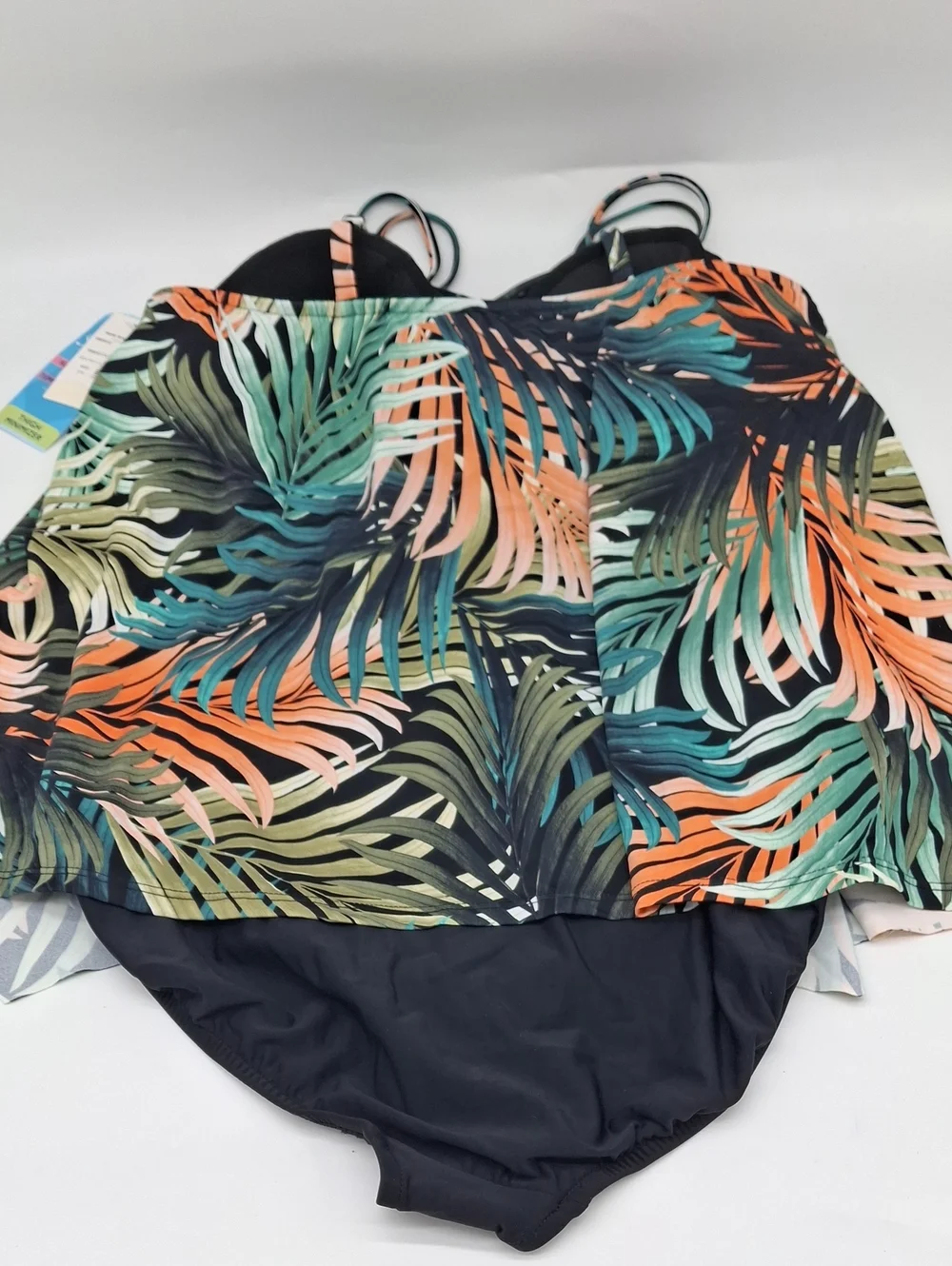 Swim Solutions Palm Print Tummy Control Fauxkini One-Piece Swimsuit 20W - Picture 6 of 10